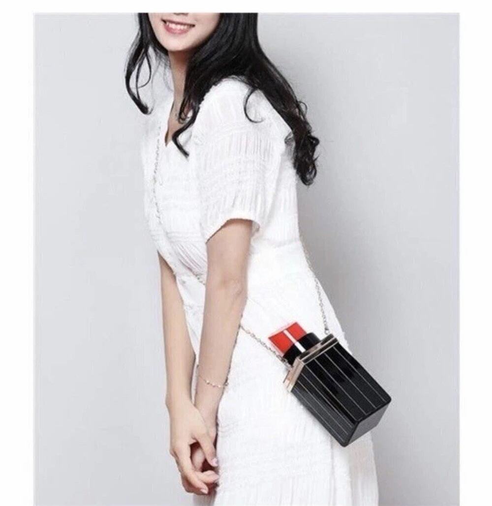 Acrylic Black Lipstick Shape Evening Bags Handbag